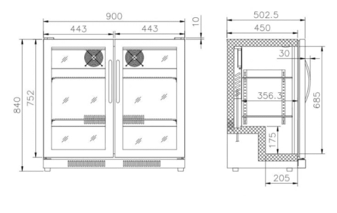 ARRIÈRE BAR RÉFRIGÉRÉE NOIR AVEC 2 PORTES VITRÉE COMBISTEEL 7455.1307
