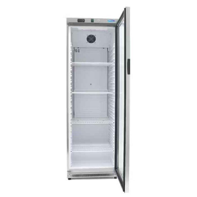 Réfrigérateur - 400 L - acier inoxydable - avec porte en verre- MAXIMA