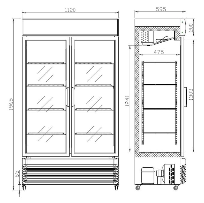 RÉFRIGÉRATEUR AVEC PORTES COULISSANTES EN VERRES BEZ-750 SL
