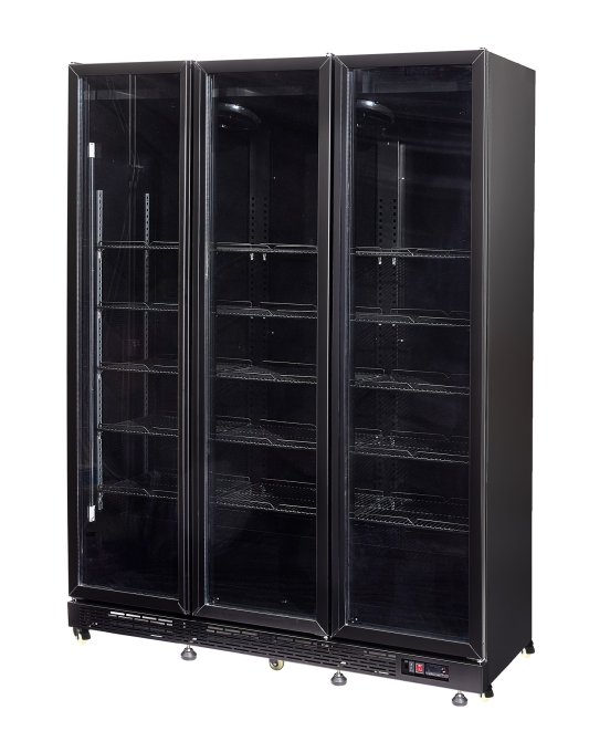 RÉFRIGÉRATEUR 3 PORTES EN VERRE NOIR NAP-1200 HT - AVEC PORTE CHAUFFANTE
