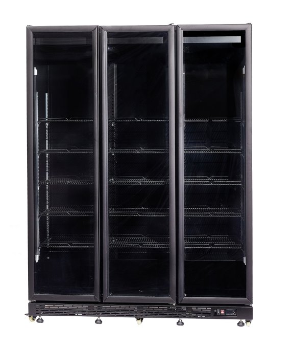 RÉFRIGÉRATEUR 3 PORTES EN VERRE NOIR NAP-1200 HT - AVEC PORTE CHAUFFANTE