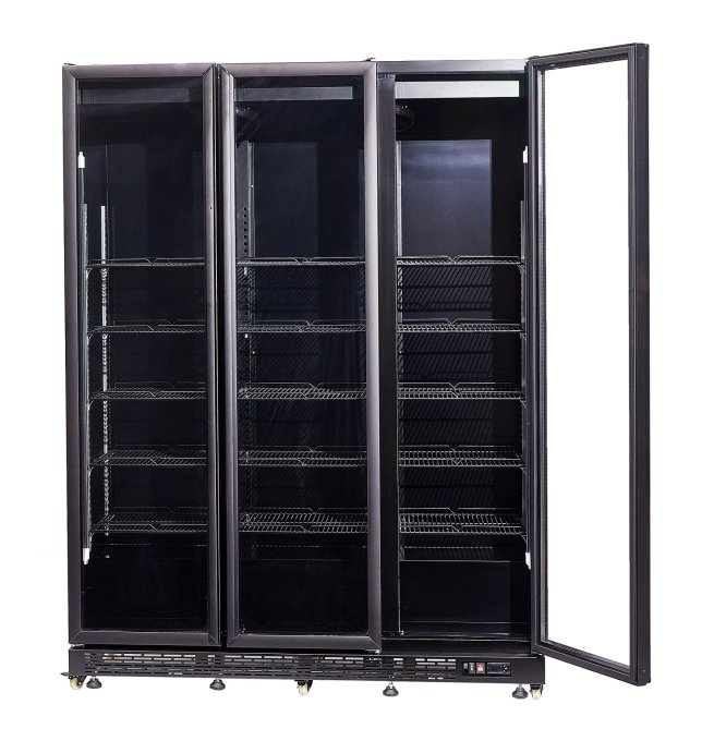 RÉFRIGÉRATEUR 3 PORTES EN VERRE NOIR NAP-1200 HT - AVEC PORTE CHAUFFANTE