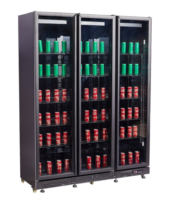 RÉFRIGÉRATEUR 3 PORTES EN VERRE NOIR NAP-1200 HT - AVEC PORTE CHAUFFANTE