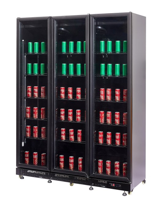 RÉFRIGÉRATEUR 3 PORTES EN VERRE NOIR NAP-1200  *TRANSPORT SUR DEMANDE*