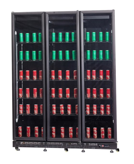 RÉFRIGÉRATEUR 3 PORTES EN VERRE NOIR NAP-1200 HT - AVEC PORTE CHAUFFANTE