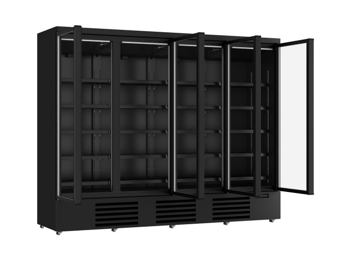 RÉFRIGÉRATEUR 4 PORTES EN VERRE NOIR JDE-2025R BL  *TRANSPORT SUR DEMANDE*