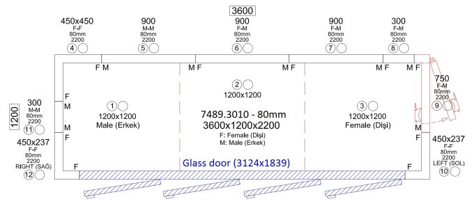 CHAMBRE FROIDE POSITIVE 3600x1200x2200 4 PORTES EN VERRE  *TRANSPORT SUR DEMANDE*