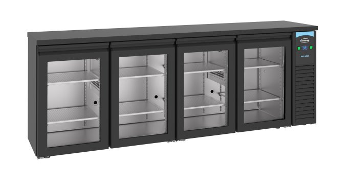 ARRIÈRE BAR RÉFRIGÉRÉE NOIR 4 PORTES EN VERRE  *TRANSPORT SUR DEMANDE*