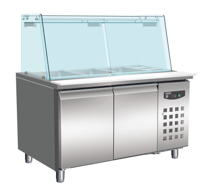 700 TABLE RÉFRIGÉRÉE AVEC VERRE 2 PORTES  3X 1/1 + 3X 1/6 GN RÉCIPIENT