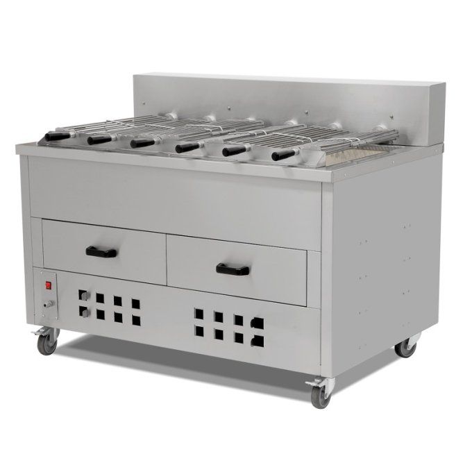 Grill au charbon de bois/Grilloir pour poulets - 1800mm - avec 8 brochettes