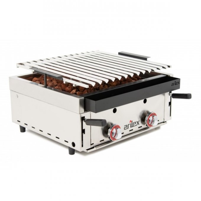 Barbecue à gaz avec pierre volcanique et grille inoxydable côtelée réglable sur 3 hauteurs 6000X600X