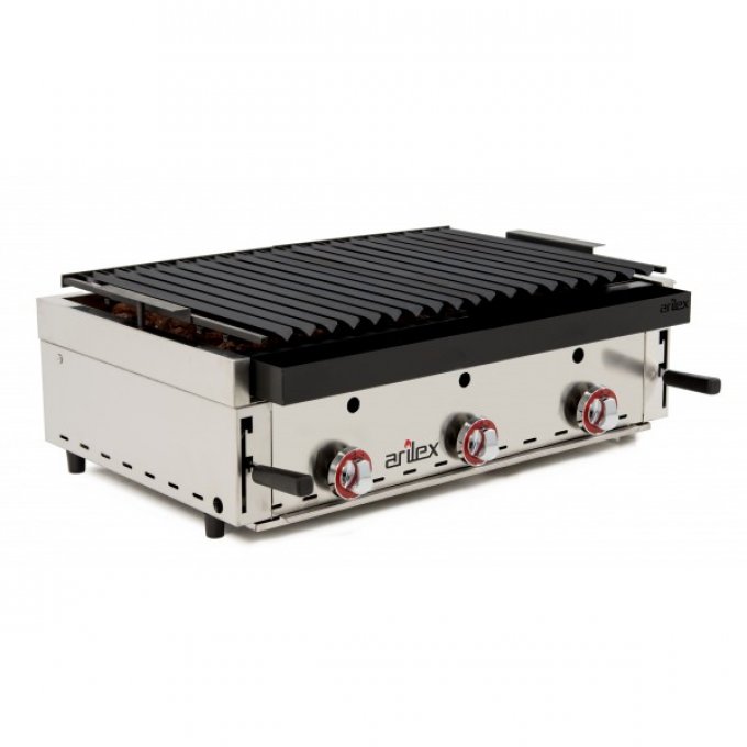 Barbecue à gaz avec pierre volcanique et grille côtelée réglable sur 3 hauteurs 900X600X260h mm