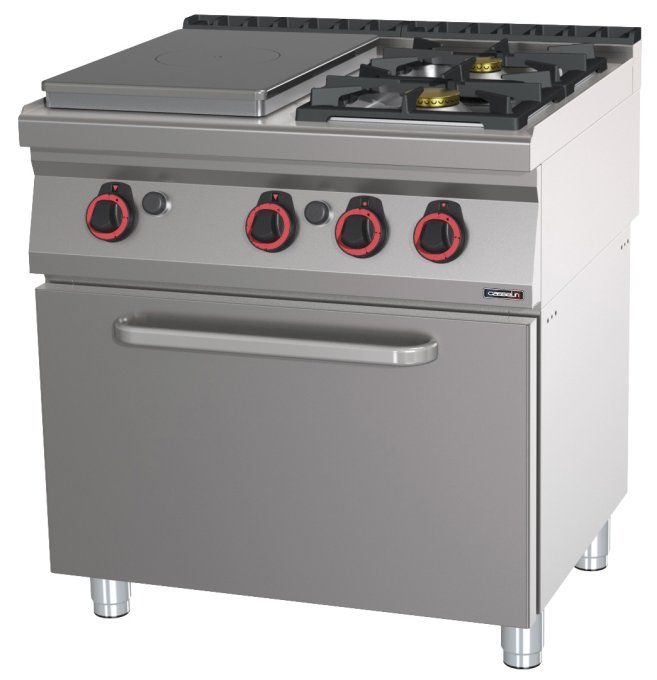 Fourneau gaz 2 feux + 1 plaque coup de feu avec four à gaz GN 1/1 80