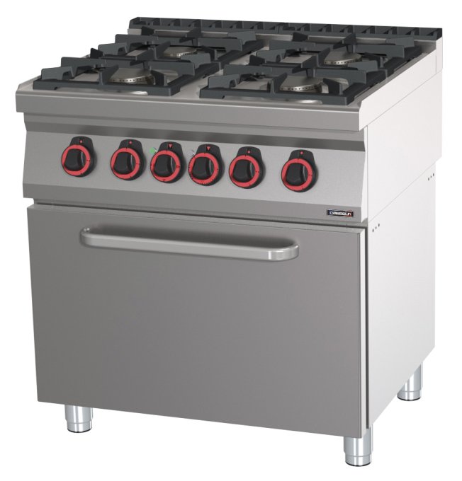 Fourneau gaz 4 feux avec four électrique statique GN 2/1 80