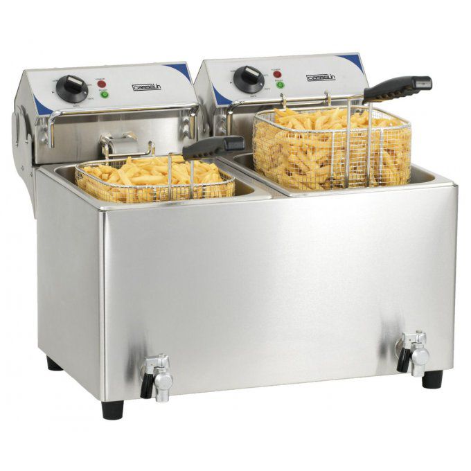 Friteuse professionnelle électrique de table avec robinet de vidange,  capacité de l'huile 10+10 litres - Virtus group - Friteuses  Professionnelles à Poser - référence 1276G - Stock-Direct CHR