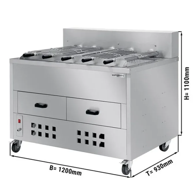 Grill au charbon de bois/Grilloir pour poulets - 1200mm - avec 5 brochettes